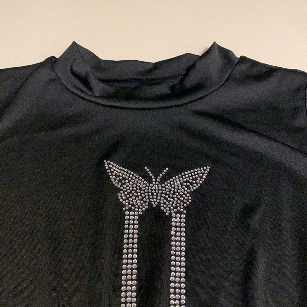 Black Cold Shoulder Rhinestone Blouse - Picture 4 of 7